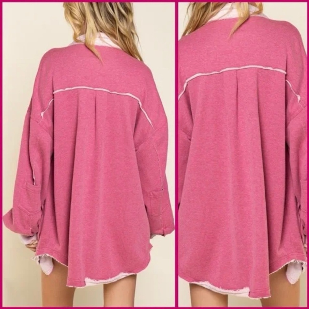 POL Upgrade the Classic Look Vintage Wash Out French Terry Oversized Shacket